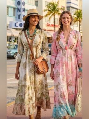 Boho Tiered V-Neck Maxi Dress